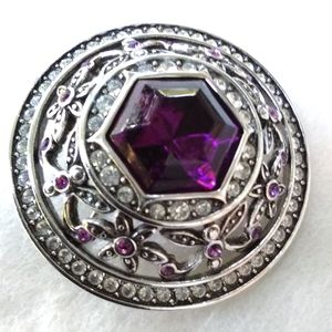 Rare Joan Rivers Large Silver Tone Brooch Clear & Amethyst Colored Rhinestones